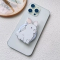 Cute white acrylic bunny phone grip mounted on a white smartphone on a minimalist desk - Magnetic Stand / Rabbit