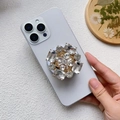 Soporte MagSafe de lujo con base dorada y cristales geométricos para el teléfono - Soporte Magnético / Cristal artificial blanco