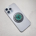 Detail of bohemian turquoise phone grip featuring a silver bull skull and vintage accents - Bull Skull Turquoise Style (松石-8)