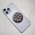 Detailed view of bohemian style round phone grip featuring pink stone floral inlay - Pink Color Block Floral Style (松石-11)