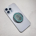 Detailed side view of a vintage turquoise teardrop stone phone grip on a smartphone - Turquoise Teardrop Bead Style (松石-19)
