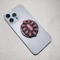 Detail of pink faux turquoise floral phone grip with silver alloy finish on a smartphone - Pink Texture Gemstone Style (松石-18)