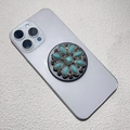 Macro view of vintage style turquoise phone socket with silver floral metal patterns - Retro Silver Turquoise Sunflower Style (松石-14)