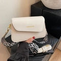 Chic cream square crossbody bag featuring woven texture and geometric fabric strap - White