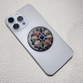 Detail of bohemian popsocket featuring vintage blue stone and colorful mineral inlay - Deep Blue Square Diamond Bohemian Style (松石-10)
