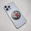 Detail of vintage electroplated phone grip with a red cactus design on a metal base - Retro Cactus Style (松石-2)