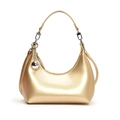 Champagne gold metallic hobo bag with glossy finish and silver sphere charm - Gold