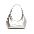 Futuristic silver metallic pea-shaped shoulder bag with glossy finish and metal ball charm - Silver