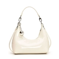 Sac hobo minimaliste en cuir verni crème avec finition brillante et breloque argent - Blanc