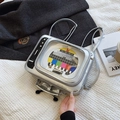 Silberner Retro-Fernseher Rucksack mit buntem No-Signal-Bildschirm und Metallkette - Silber