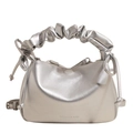 Silver metallic pleated handbag with ruffled handle and Fashion & Bags print - Silver