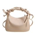 Chic cream ruched handle handbag with elegant drawstring knots and faux leather finish - Off White