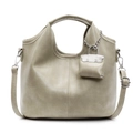 Bolso tote retro verde salvia en cuero suave de gran capacidad con correa de hombro - Verde