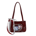 Sac Ita en cuir verni rouge foncé avec fenêtre en cœur et nœud en dentelle anime - Rouge (Sans décorations intérieures)