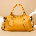 Ginger yellow textured leather boston bag with double handles and detachable strap - Yellow