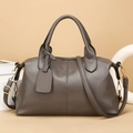 Grey pebbled leather Boston tote bag with adjustable shoulder strap and gold hardware - Gray