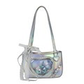 Sac ita holographique argenté avec fenêtre en cœur et nœud en dentelle élégant - Argent (Sans décorations intérieures)