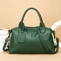 Dark green leather tote bag with lychee texture and adjustable shoulder strap - Green