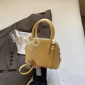 Sac à main jaune en cuir avec nœud en dentelle et bandoulière réglable pour femme - Jaune