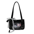 Sac Ita noir en cuir verni avec fenêtre cœur, nœud en dentelle et badges anime - Noir (Sans décorations intérieures)