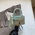 Borsa a mano quadrata verde menta minimalista con fibbie decorative e manico fisso - Blu
