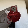 Borsa rossa lucida a forma di cuore con maxi fiocco e manico rotondo rigido - Borgogna