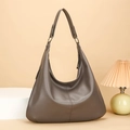 Minimalistische große Hobo-Tasche in Dunkelgrau mit Lychee-Narbenstruktur für Damen - Grau