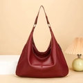 Burgunderrote Shopper-Tasche aus Ölwachsleder mit Lychee-Struktur und Metallring - Burgunderrot