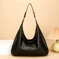 Grand sac cabas hobo en cuir grainé noir avec bandoulière et grande capacité de rangement - Noir