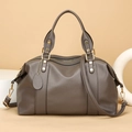 Dark grey pebble leather boston bag with gold hardware and adjustable shoulder strap - Gray