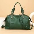 Dark green lychee texture tote bag with gold hardware and detachable shoulder strap - Green