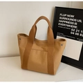 Minimalist canvas tote bag in khaki brown with front pocket and sturdy top handles - Dark Brown