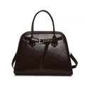 Borsa bowling marrone scuro in pelle lucida con manici superiori e fibbia metallica - Marrone