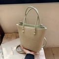 Sac fourre-tout tissé vert clair minimaliste avec doubles poignées et bandoulière - Vert