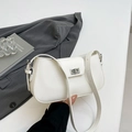 White minimalist lychee pattern leather shoulder bag with elegant silver twist-lock clasp - White
