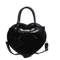 Glänzende schwarze herzförmige Handtasche mit großer Schleife und Schultergurt - Schwarz