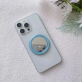 Detail of light blue magnetic mirror phone accessory on white case with floral background - Sky Blue