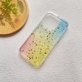 Detail of transparent iPhone case with colorful gradient, gold foil, and glitter inserts - Colorful Floral