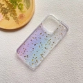 Detail of gradient purple phone case with embedded gold foil flakes for iPhone 16 Pro Max - Slight Purple / Model 13