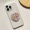 Close-up of a clear round phone socket grip with colorful heart sequins and glitter - Magnetic Stand / Colorful Heart - Heart Shape