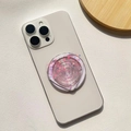Detail of heart-shaped glitter phone socket with pink and blue sequins on a smartphone - Magnetic Stand / Rose Red Hexagon - Heart Shape