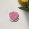 Close-up of heart-shaped glitter phone grip with pink resin and star sequins - Magnetic Stand / Pink Silver Foil Glitter Heart
