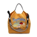 Borsa tote in nylon giallo vivace con ricami di verdure e tracolla nera - Giallo