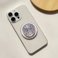 Close-up of magnetic phone grip with blue and purple heart-shaped glitter sequins - Magnetic Stand / Blue Heart - Round Shape