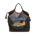 Borsa tote in nylon marrone con ricami di verdure e tracolla in corda intrecciata - Grigio