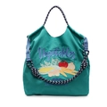 Grand sac cabas en nylon vert avec broderie Vegetables et anses tissées - Vert
