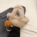 Secchiello minimalista in peluche crema con ciondolo a forma di cucciolo marrone - Cachi