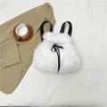 Zaino in pelliccia sintetica bianca con spallacci neri e fiocco con coulisse moda - Bianco