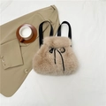 Zaino di peluche marrone chiaro minimalista con chiusura a coulisse e spallacci neri - Cachi