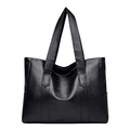Borsa tote minimalista in pelle PU nera, grande capacità con finitura a grana testurizzata - Nero